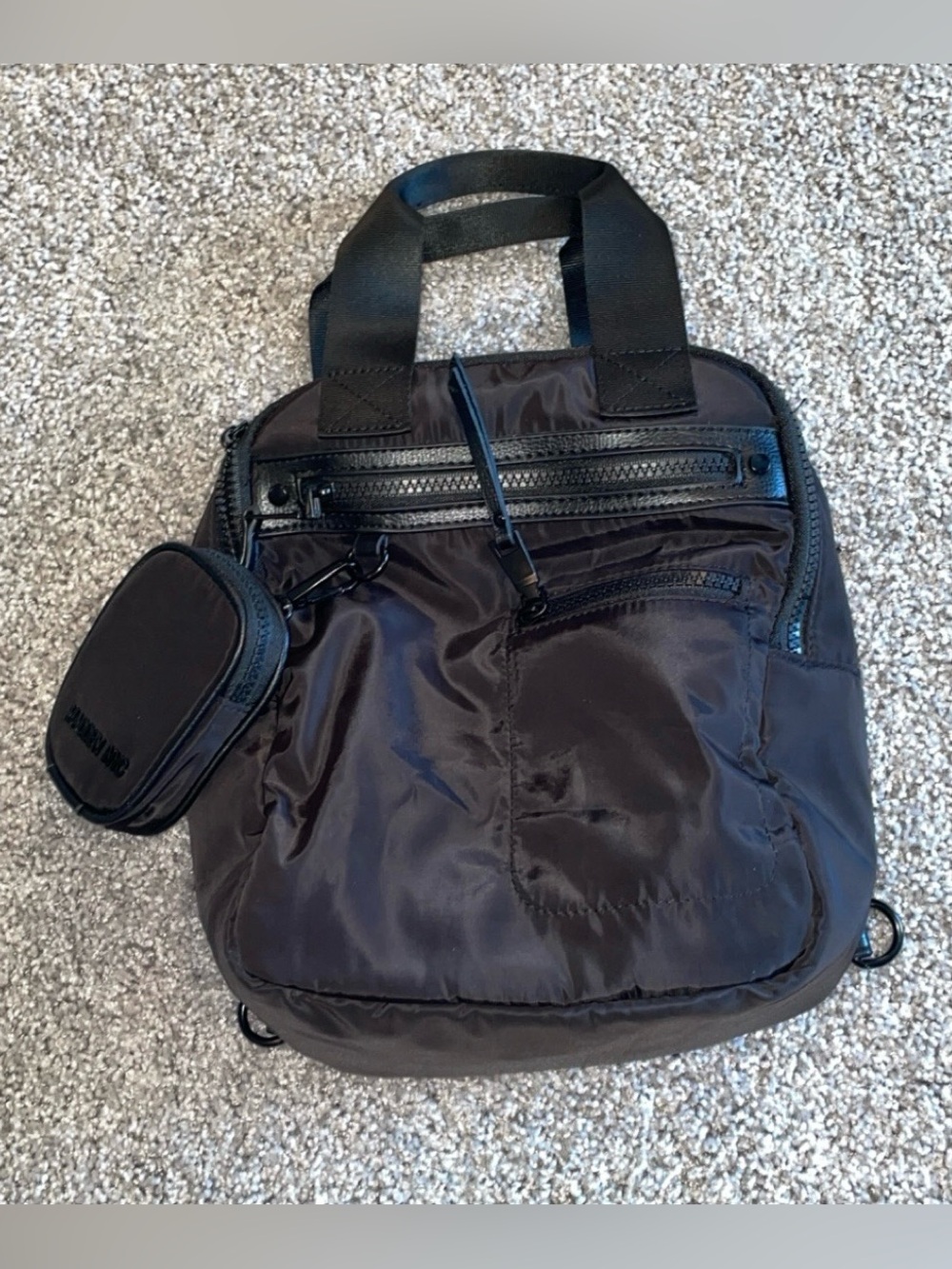 Black Nylon Convertible Backpack Tote with Detachable Coin Pouch